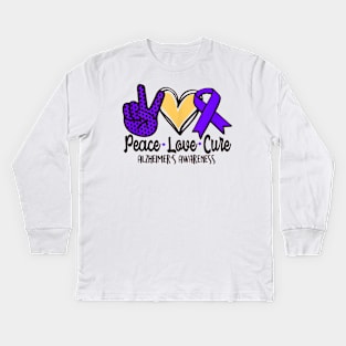 Peace Love Cure Alzheimer Awareness Men Women Kids Kids Long Sleeve T-Shirt